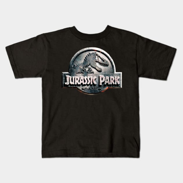 Jurassic Park stone engraved logo Kids T-Shirt by byNIKA